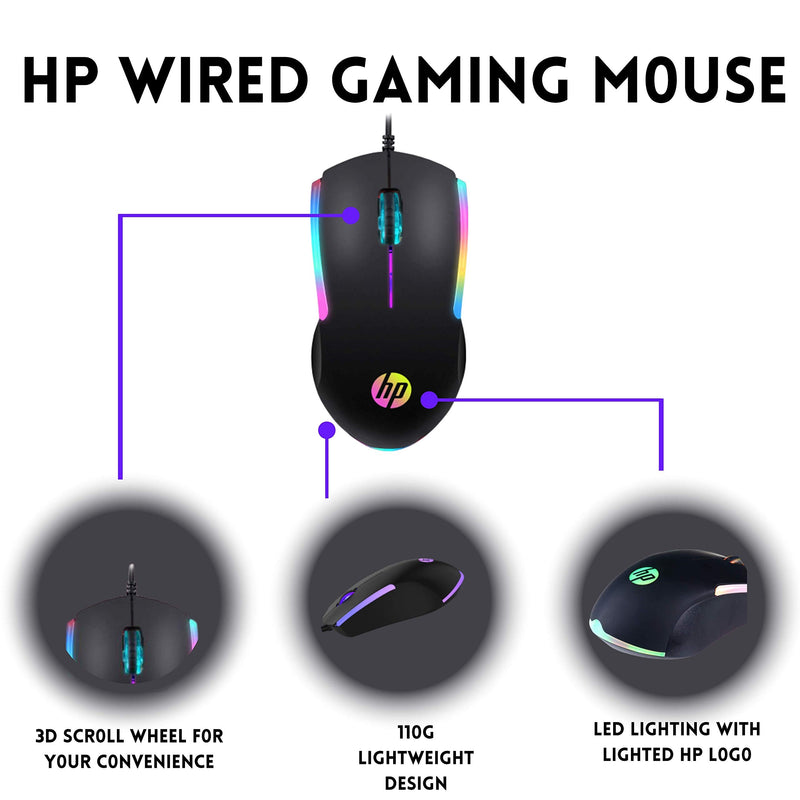 [Australia - AusPower] - HP Wired RGB Gaming Mouse High Performance Mouse with Optical Sensor, 3 Buttons, 7 Color LED for Computer Notebook Laptop Office PC Home 