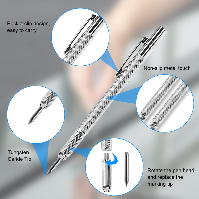 [Australia - AusPower] - guti-more GUTIMORE 2 Pack Tungsten Carbide Scriber with Magnet,with Extra 20 Replacement Marking Tips and 8Inches Ruler, Etching Engraving Pen for Glass/Ceramics/Metal Sheet 