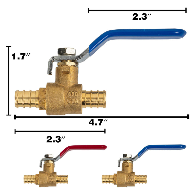 [Australia - AusPower] - Hourleey 2 Pieces 1/2 Inch Pex Brass Full Port Shut Off Ball Valve HOT AND COLD, Quarter Turn HOT (RED) COLD (BLUE) of Lead Free Brass Water Stop Shutt off, 1 Piece each 