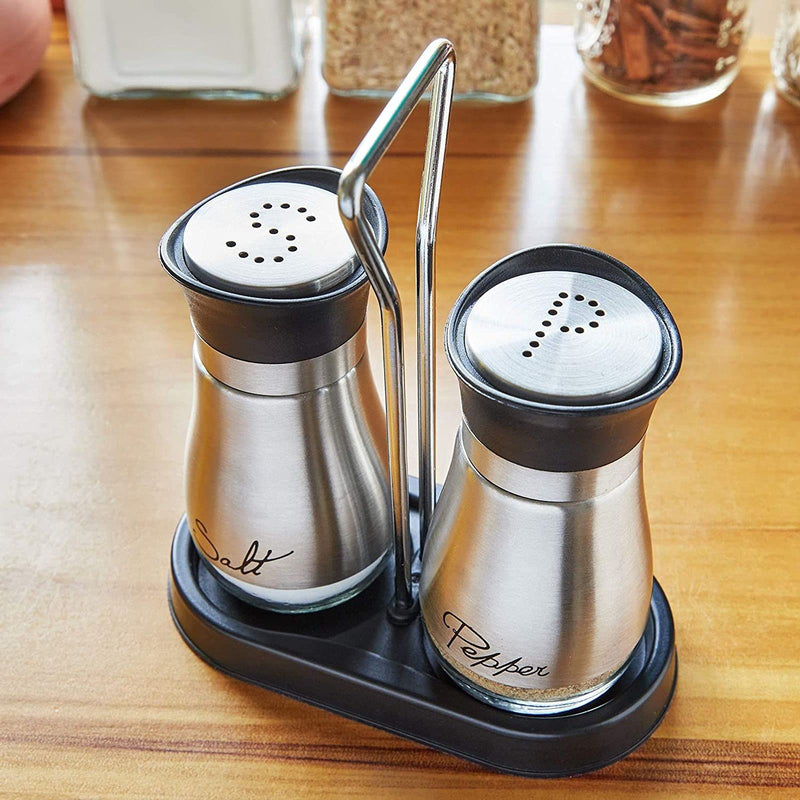 [Australia - AusPower] - Salt and Pepper Shakers Set with Holder, Stainless Steel and Glass Dispenser (4oz) 