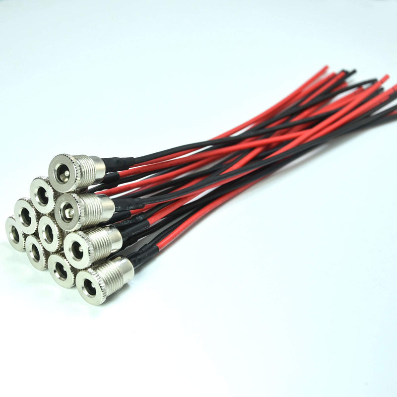[Australia - AusPower] - 5.5 x 2.1 MM 5A DC Power Jack Socket Dc-099 30V Threaded Female Mount Connector Adapter with 5.9Ich 18Awg Cable(Pack of 10) 10pcs 5.5x2.1 
