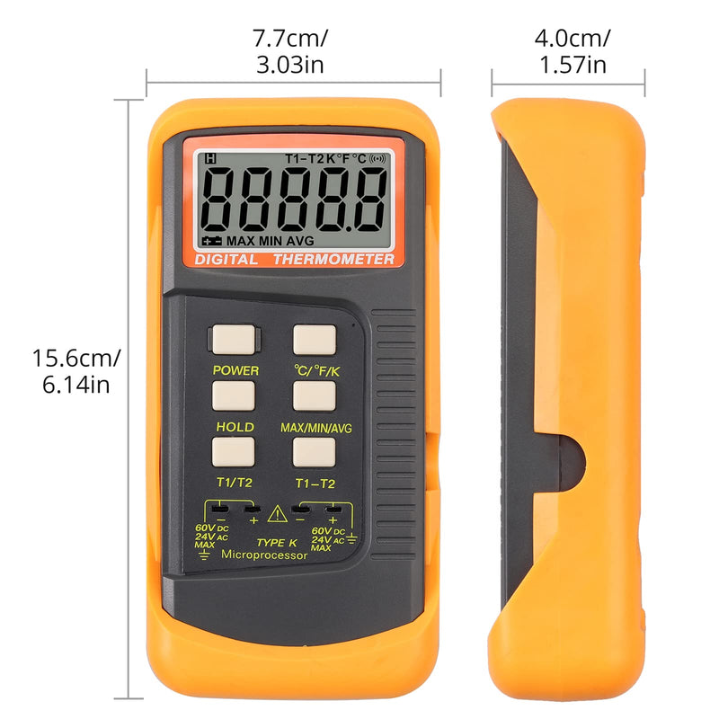 [Australia - AusPower] - Proster Digital 2 Channels K-Type Thermometer -50~1300°C (-58~2372°F) , with 4 Thermocouples ( 2 Wired & 2 Stainless Steel), °C, °F & Kelvin Scale Switchable Handheld Thermometer 