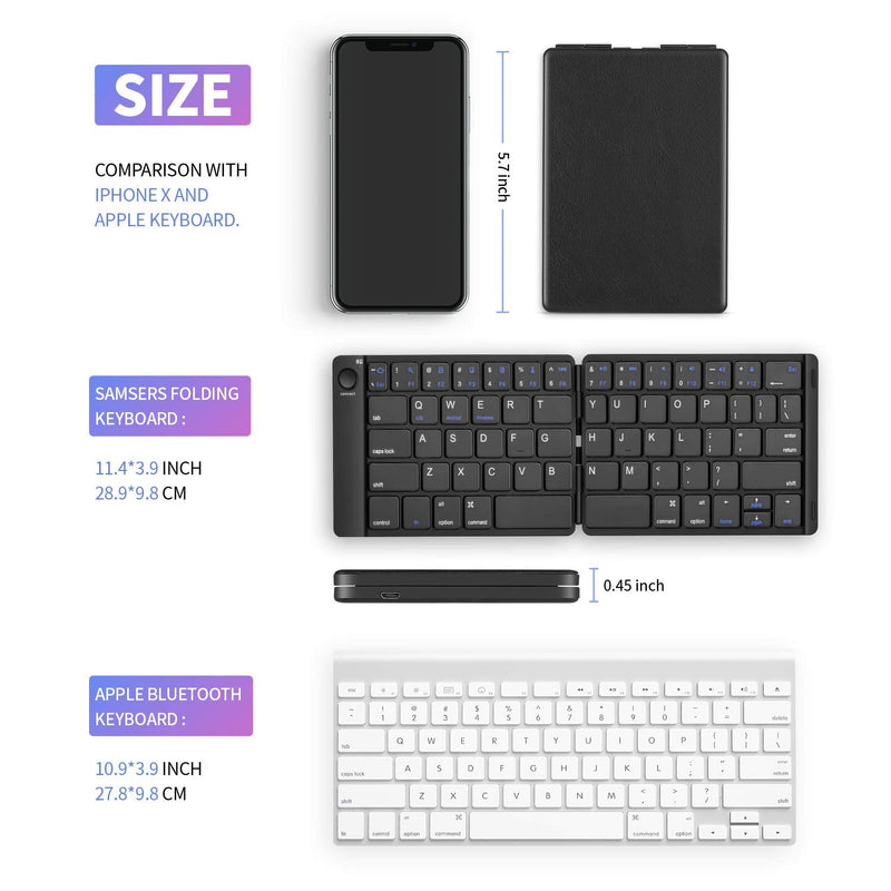 [Australia - AusPower] - Samsers Foldable Bluetooth Keyboard - Portable Wireless Keyboard with Stand Holder, Rechargeable Full Size Ultra Slim Folding Keyboard Compatible IOS Android Windows Smartphone Tablet and Laptop-Black Black 
