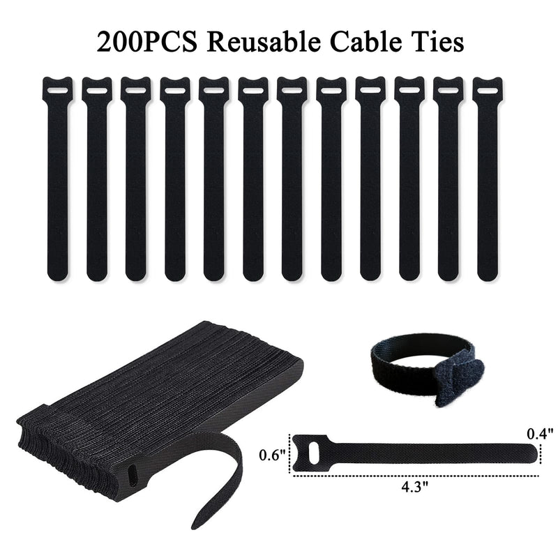 [Australia - AusPower] - 200pcs 4 Inch Cable Ties Reusable Cable Straps Multi-Purpose Tie Wraps Cord & Cable Organizer Used for Headphones, Phones, Home, Office and Data Centers Inch 200pcs 
