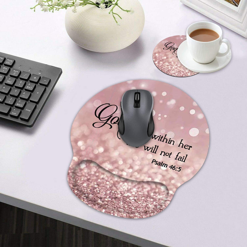 [Australia - AusPower] - Ergonomic Mouse Pad Wrist Support and Coffee Coaster, Cute Wrist Rest Pad with Non-Slip PU Base for Home Office Working Studying Easy Typing & Pain Relief, Christian Quote Bible Verse Psalm 46:5 
