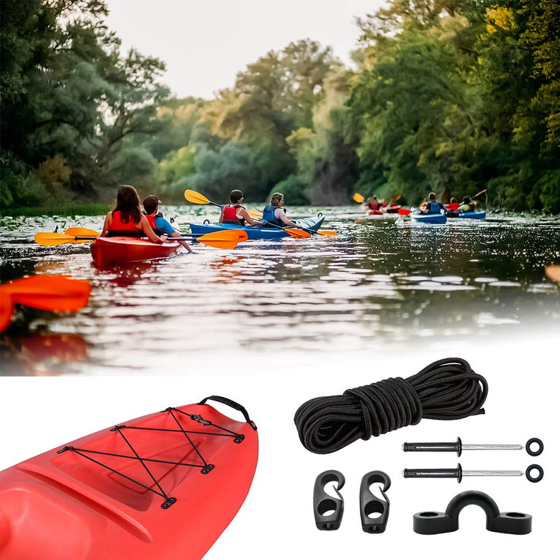 [Australia - AusPower] - Deck Rigging Kit Accessory - 19.7 FT Bungee Cord with Deck Loops Tie Down Pad Eyes and J - Hooks and Bungee Cord Hook Screws & Rivets for Kayaks Canoes Boat 