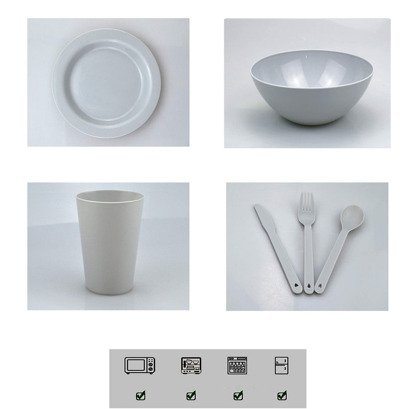 [Australia - AusPower] - Plastic Plates College Dorm Room Essentials Dishes Set Camping Plates and Bowls Dishes Set Dinnerware Accessories Mess Kit-Microwaveoven Safe BPA-Free with Mesh Bag-24PCS Gray 