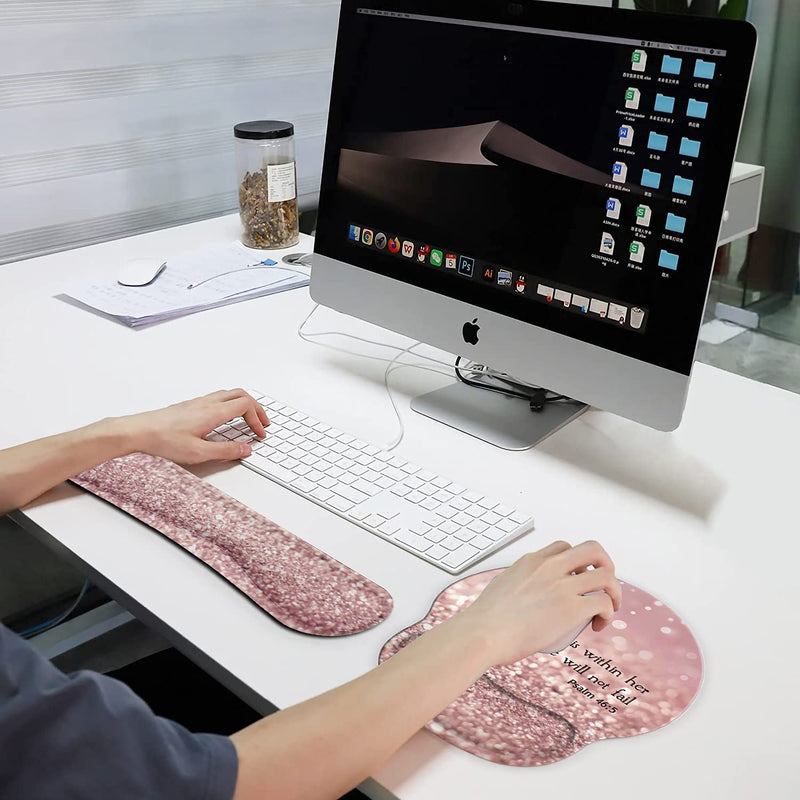 [Australia - AusPower] - Ergonomic Mouse Pad Wrist Support Gel and Keyboard Wrist Rest Set for Laptop, Mac, Gaming and Office, Durable, Comfortable and Pain Relief + Coaster , Psalm 46:5 God is Within Her,She Will Not Fall 