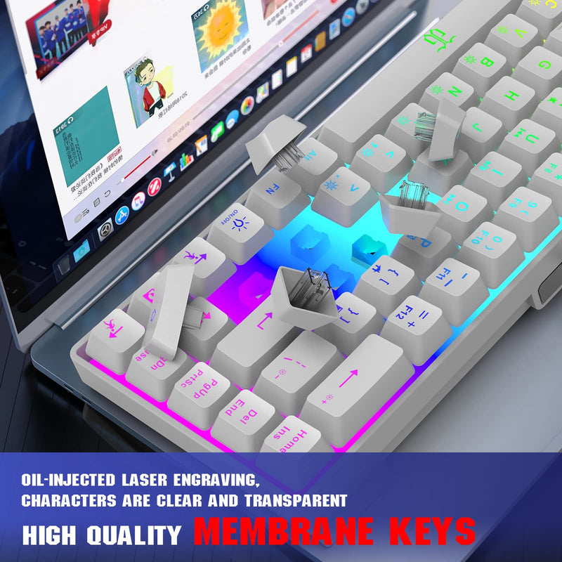 [Australia - AusPower] - Snpurdiri 60% Percent Gaming Keyboard, Ergonomic Small Mini Gaming Keyboard, Compact RGB Backlit Keyboard for Windows, PC, Laptop, Gaming (68 Keys, White) 