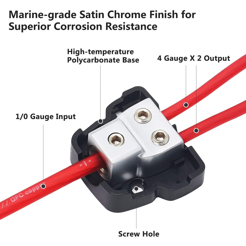 [Australia - AusPower] - RECOIL DB12 2 Way Power Distribution Block, 1 X 0/2/4 Gauge in / 2 X 4/8 Gauge Out Power Distribution Ground Distributor Block for Car Audio Amplifier Splitter 2 Way Power Distribution Block 1PCS 