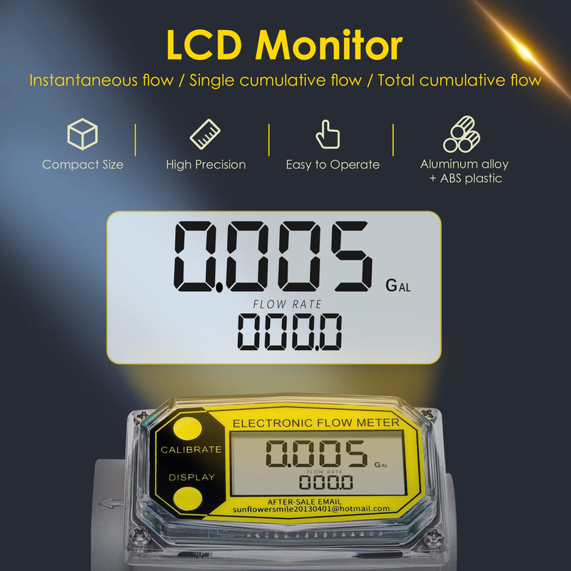 [Australia - AusPower] - CGOLDENWALL 1 inch Turbine Flow Meter Digital Fuel flowmeter for Water, Diesel, Kerosene, 2.65-23GPM/10-90LPM, 1" NPT Thread (1" Flow Meter) 