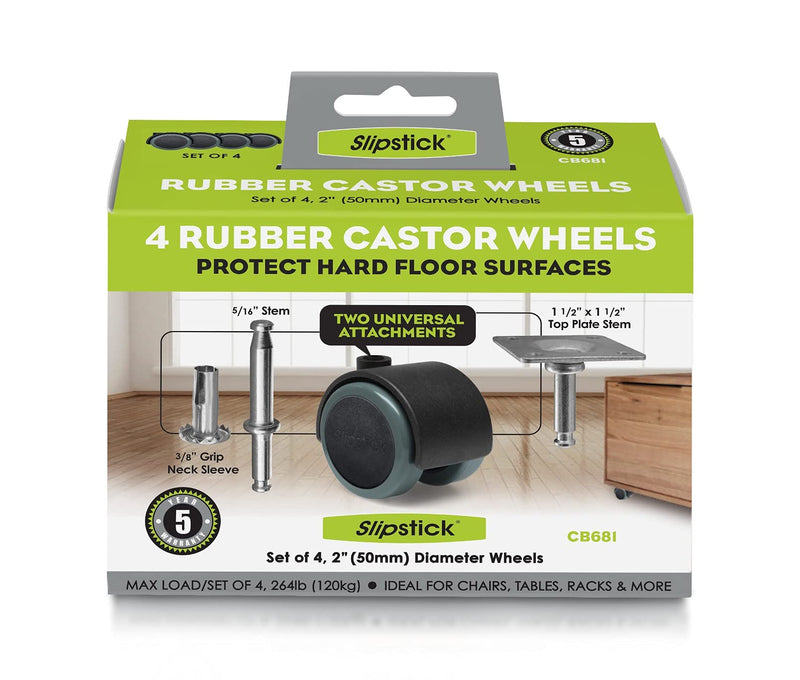 [Australia - AusPower] - Slipstick CB681 2 Inch Floor Protector Rubber Caster Wheels (Set of 4) 5/16 Inch Stem or Top Plate Mounting Options - Black/Gray 