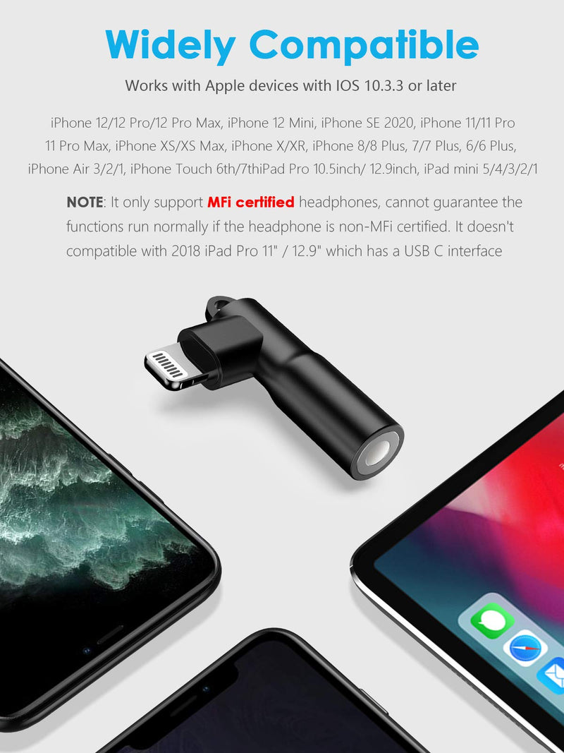 [Australia - AusPower] - Mangotek Lightning to 3.5 mm Headphone Jack Adapter, Apple MFi Certified iPhone Headphones Adapter Aux Dongle Cable Adaptor Earphone Audio Converter for iPhone 13 12 11 Pro Max 7 8 Plus SE X XR XS Black 