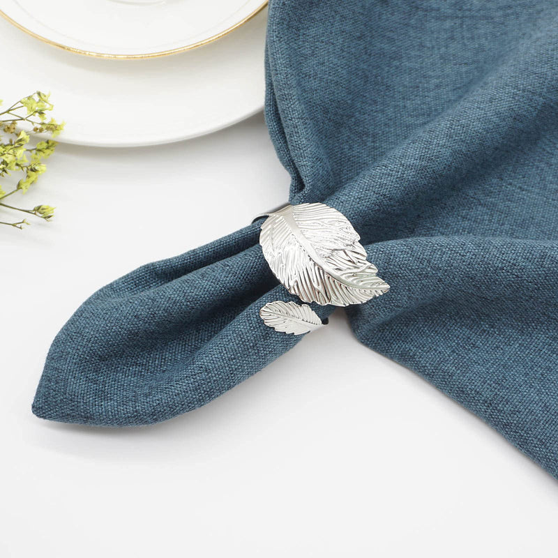 [Australia - AusPower] - Silver Leaf Napkin Rings Set of 6, Leaves Napkin Rings for Table Setting, Metal Leaf Napkin Holder Rings for Holiday Party, Wedding , Banquet, Formal or Casual Dinning Table Decor (Silver) Silver 
