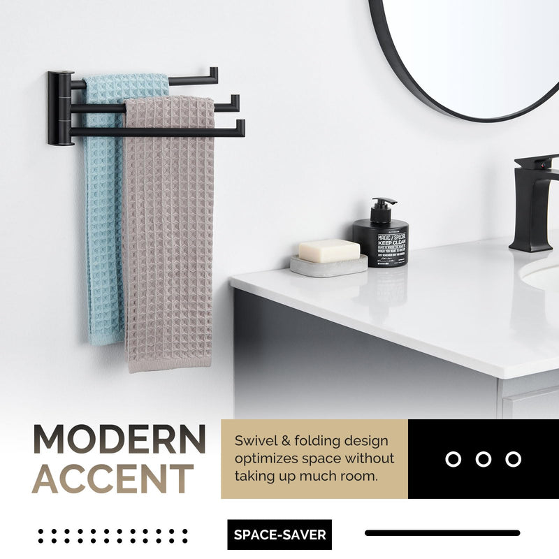 [Australia - AusPower] - Swivel Hand Towel Holder 3 Bars, Angle Simple 304 Stainless Steel Hand Towel Rack, Folding Bathroom Towel Hanger Wall Mount, Matte Black 