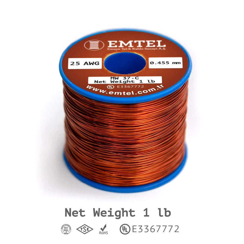 [Australia - AusPower] - Emtel 25 AWG - 1 lb (1000 feet) Magnet Wire - Enameled Copper Wire for Electrical Motor Transformer Magnetic Coil 220°C (428°F) Thermal Class - Double Insulated Winding Wire 