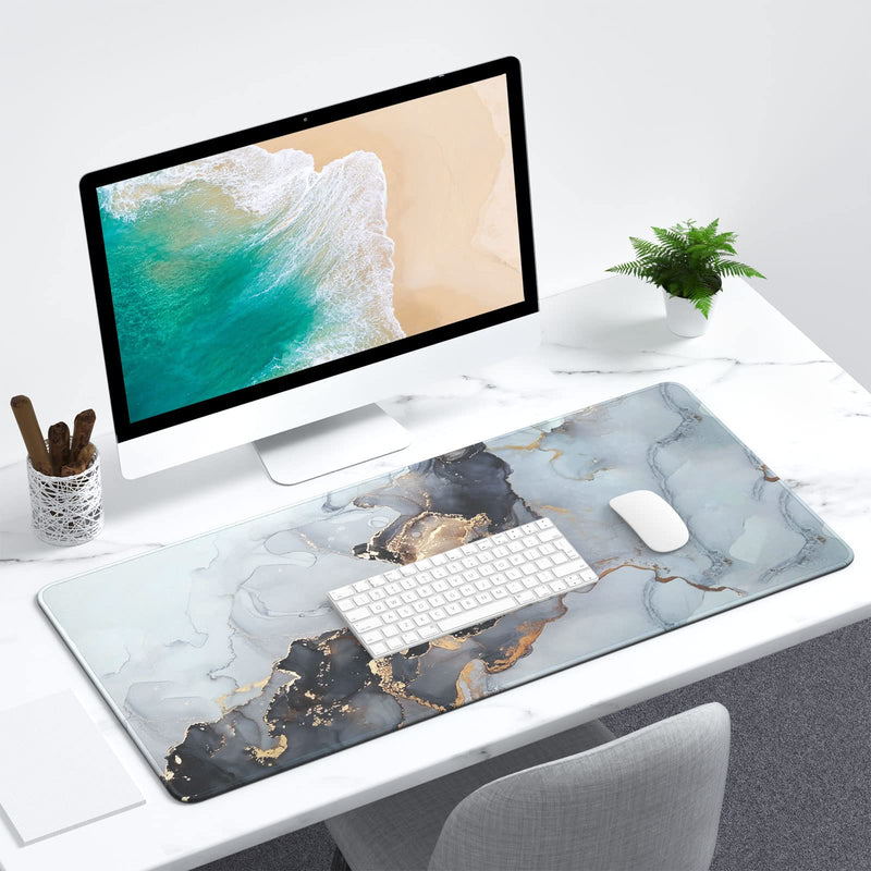 [Australia - AusPower] - Atufsuat Extended Large Mouse Pad, XXL Gaming Desk Pad 31.5 x 15.7 Inch, Big Computer Keyboard Mousepad, Waterproof Mouse Mat with Stitched Edges and Non-Slip Base for Office Gaming, Gray Ink Marble 