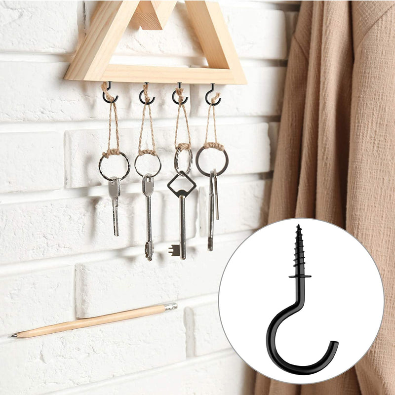 [Australia - AusPower] - Goiio 100pcs 1inch Ceiling Hooks, Black Zinc Plated Metal Screw-in Cup Hooks 