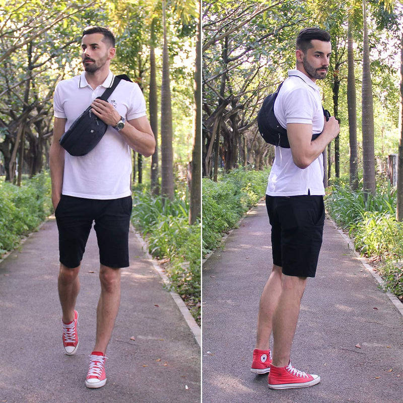 [Australia - AusPower] - WATERFLY Fanny Pack for Men Women Water Resistant Large Hiking Waist Bag Pack Carrying All Phones for Running Walking Traveling Black 