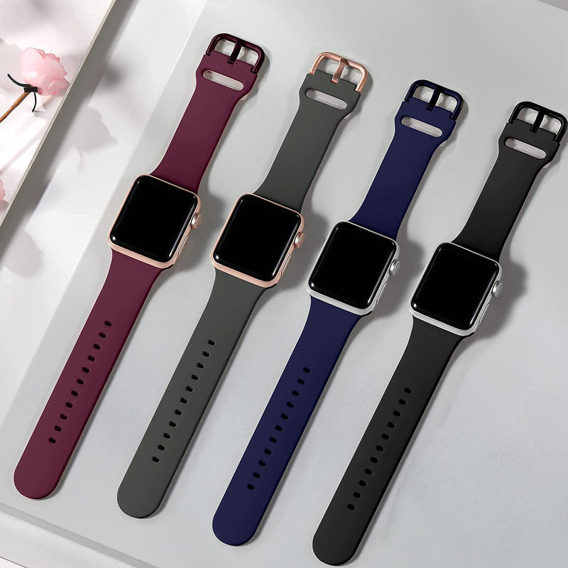 [Australia - AusPower] - Witzon 4 Pack Compatible with Apple Watch Band 45mm 42mm 44mm iWatch Series 7 6 5 4 3 2 1 & SE for Women Girls Men, Soft Silicone Cute Sport Strap Wristbands, Black/Wine Red/Deep Grey/Navy Blue Black/Deep Grey/Wine Red/Navy Blue 42/44/45mm 