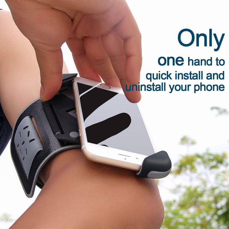 [Australia - AusPower] - HANZIUP Running Armband for iPhone Xs Max XR X 8 7 6S Plus Samsung Galaxy S9 S8 Note 8 Google&More,Adjustable One-Hand Quick Lock Phone (w/CASE ON) Holder+Card Slot for Hiking Cycling Climbing (Gray) Gray 