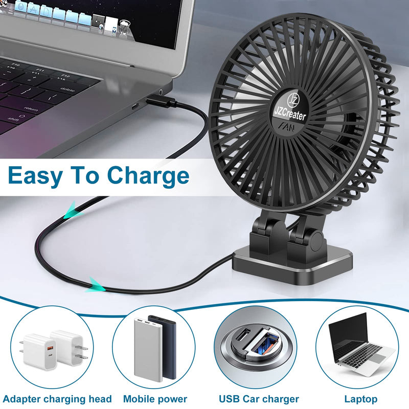 [Australia - AusPower] - JZCreater USB Desk Fan, 3 Speeds Desktop Table Cooling Fan in Single Button , Head Rotation Strong Wind, Quiet Mini USB Personal Fan for Home Desktop Office Table, Black Black 