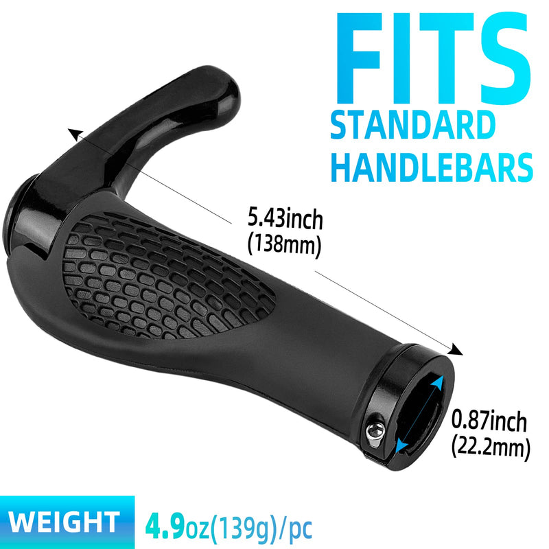 [Australia - AusPower] - ROCKBROS Bike Grips Single Lock-on Bicycle Handle Bar Ergonomics Non-Slip Mountain Bike Handlebar Comfortable & Shock Absorption Rubber Grips for BMX, MTB, Beach Cruiser, Scooter 