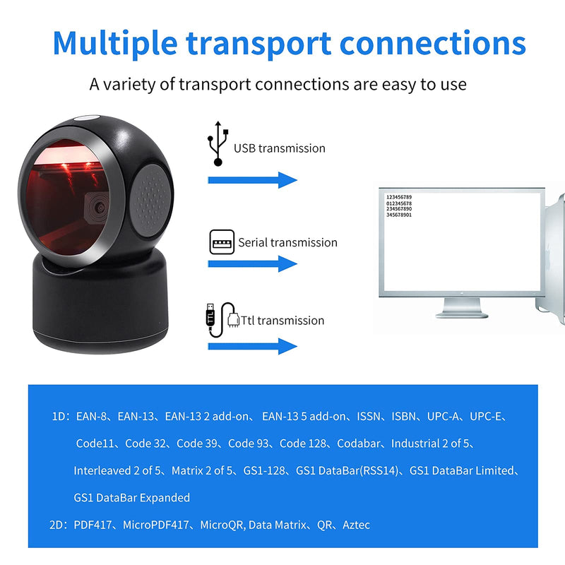 [Australia - AusPower] - 2D QR Hands-Free Barcode Scanner Omnidirectional Automatic Sensing Scanning USB Barcode Reader Adjustable Screen Scanning Platform Scanner for POS PC Supermarket Bookstore 2D scanner Black 
