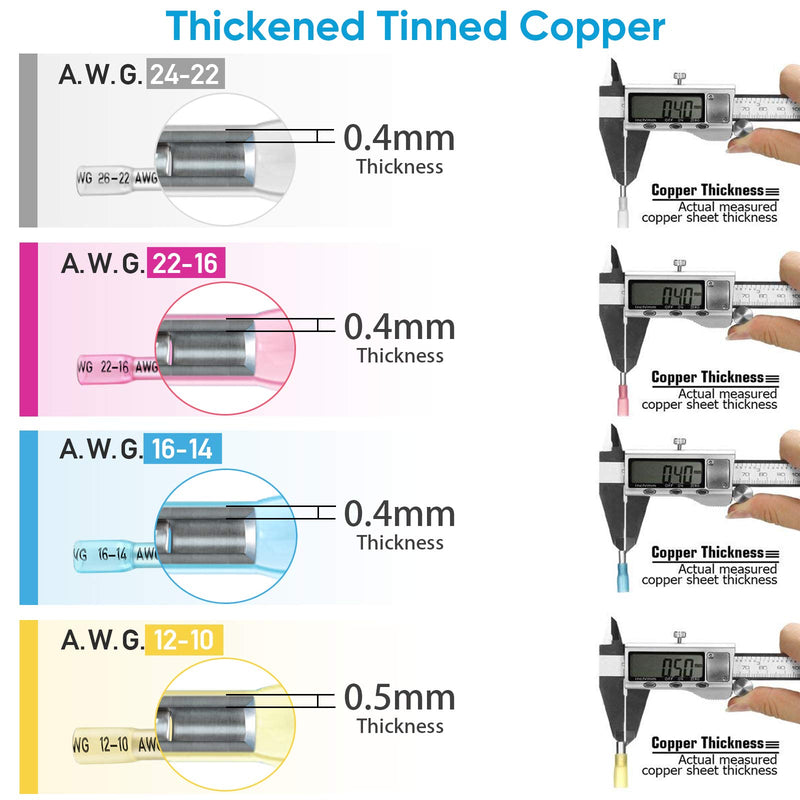 [Australia - AusPower] - TICONN 200 PCS Heat Shrink Butt Connectors Kit, AWG 24 – 10 4 Sizes Butt Splice, Insulated Waterproof Electrical Marine Automotive Wire Crimp Terminals 