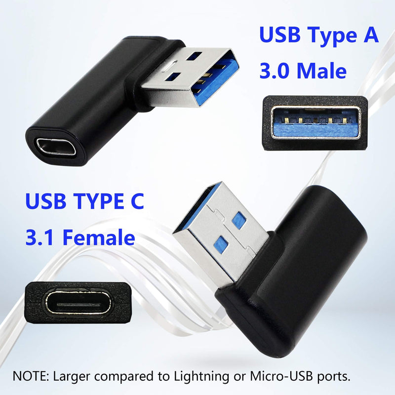 [Australia - AusPower] - CERRXIAN 90 Degree USB C to USB A Adapter, Right Angle & Left Angle USB A 3.0 Male to USB Type C 3.1 Female Connector for Laptops, Wall Chargers, Power Banks(2-Pack) 