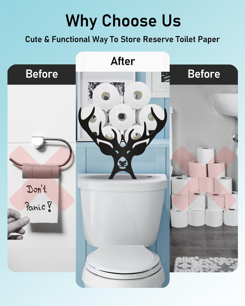 [Australia - AusPower] - Wigag Antler Toilet Paper Holder Stand for Extra 8 Rolls, Funny Deer Decorative Free Standing Toilet Paper Storage, Farmhouse Bathroom Animal Decor Toilet Paper Organizer on The Toilet Tank Storage Unique Antler 