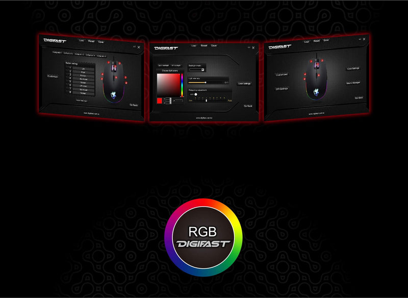 [Australia - AusPower] - Digifast Nightfall NF24 RGB Backlit Gaming Mouse, Symmetrical Design, 50 Million Click Durability, 8 Programmable Buttons, Dynamic DPI Switching, Customized Color, DPI for Windows PC Gamers (Black) 
