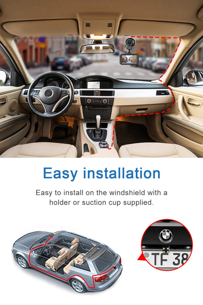 [Australia - AusPower] - Dash Cam Front and Rear CHORTAU Dual Dash Cam 3 inch Dashboard Camera Full HD 170° Wide Angle Backup Camera with Night Vision WDR G-Sensor Parking Monitor Loop Recording Motion Detection 