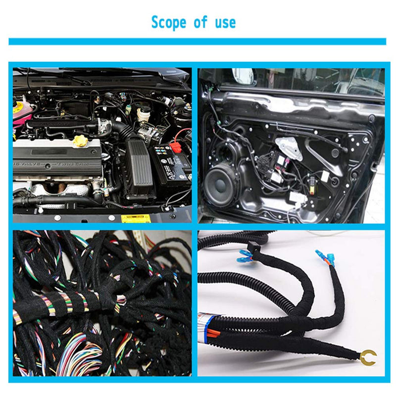 [Australia - AusPower] - 4 Rolls Wire Loom Harness Tape, Wiring Harness Cloth Tape, Black Adhesive Fabric Tape for Automobile Electrical Wire harnessing Noise Damping Heat Proof 19 mm X 15m 