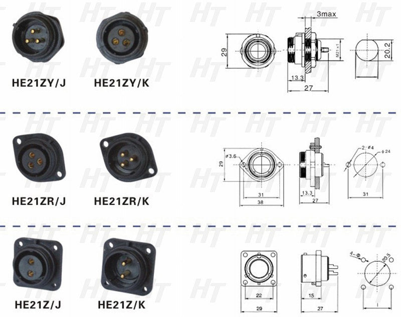 [Australia - AusPower] - HangTon HE21 4 Pin Male Cable Plug Female Panel Socket Quick Disconnect Waterproof Aviation Circular Power Connector 30 Amp (1 Set) 1 set 