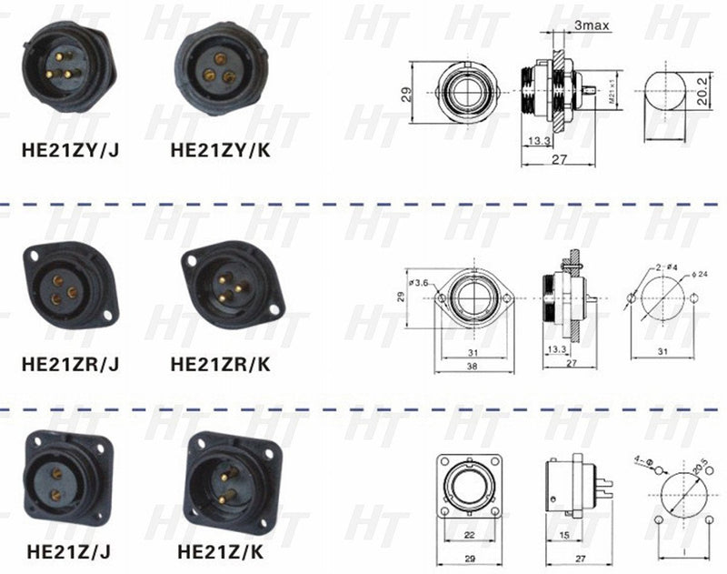 [Australia - AusPower] - HangTon HE21 2 Pin Connector 30A 500V Cable Male Plug Panel Mount Socket LED Power, Waterproof Aviation Circular Connector (Solder) solder 