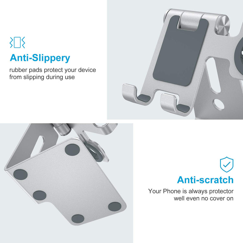 [Australia - AusPower] - OMOTON Apple Watch Charging Stand - 2 in 1 Adjustable Aluminum Phone Stand Holder Dock for Apple Watch SE/7/6/5/4/3/2/1, Apple Watch Charger Stand for iPhone 13/12 Pro Max/Pro/Mini/11, Silver 