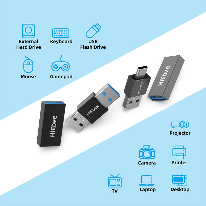 [Australia - AusPower] - USB 3.0 A to A Male Adapter, USB Female to Female Adapter, USB Type-C to USB A Male Adapter, USB 3.0 Female to USB C Female Adapter Connector Compatible with Hard Drive, Laptop etc 4 in 1 Pack 