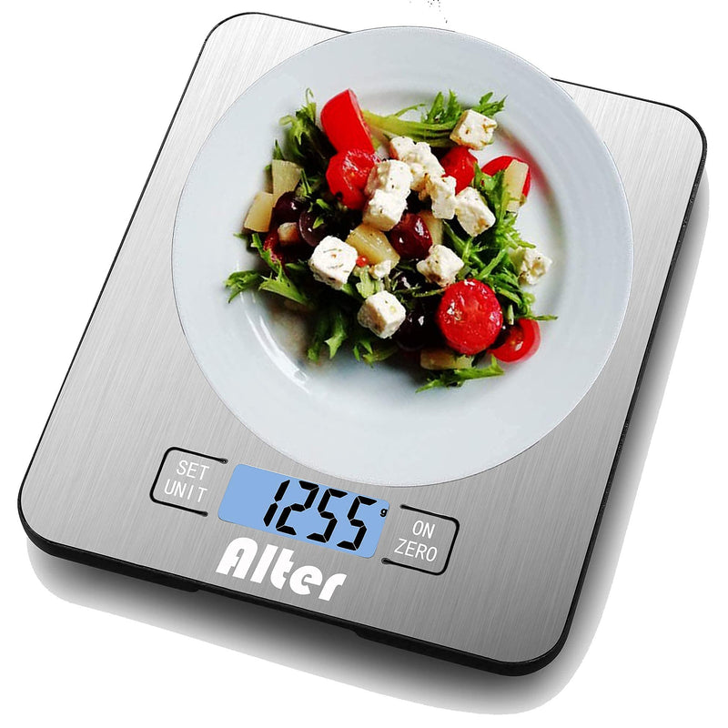 [Australia - AusPower] - Large Kitchen Scale Multi-Function Food Scale 30 lb / 15 kg, Silver, Stainless Steel Platform(Batteries Included) 