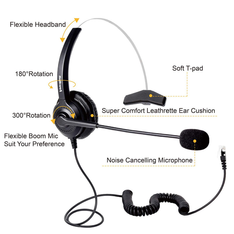 [Australia - AusPower] - Office Headset with RJ9 Plug for Yealink T20P T22P T26P T28P Phones Work for Avaya 1608 9630 9640 9650 9620,GrandStream GXP-2130 2140 2160 