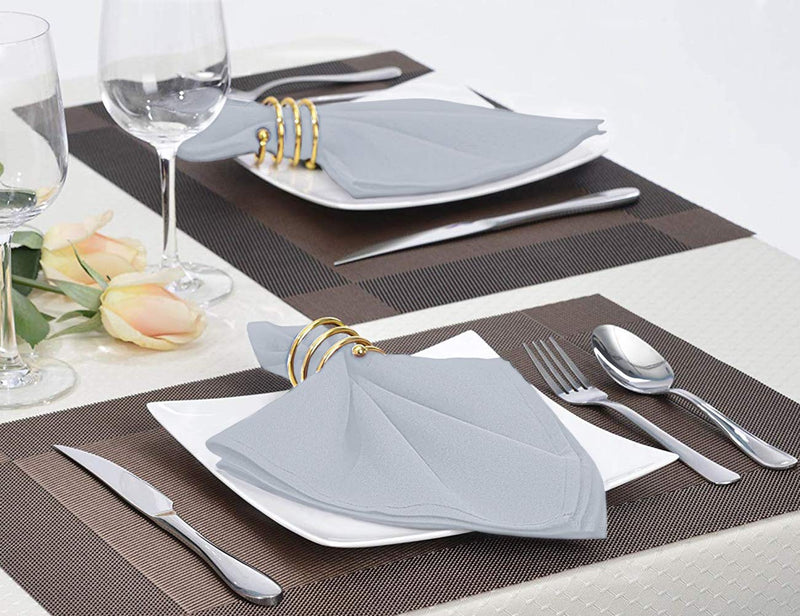 [Australia - AusPower] - Surmente 17-Inch Polyester Cloth Napkins Linen Dinner Napkins - Set of 12 for Weddings, Banquets, or Restaurants (1-Dozen) (Silver) Silver 