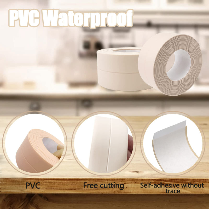 [Australia - AusPower] - 2 Pack Caulk Strip Tape, Beige Self Adhesive Waterproof PVC Sealing Tape, 1.5 Inch x 10.5 Feet Caulking Strip for Bathtub Bathroom Shower Toilet Kitchen and Wall Sealing (Beige) 