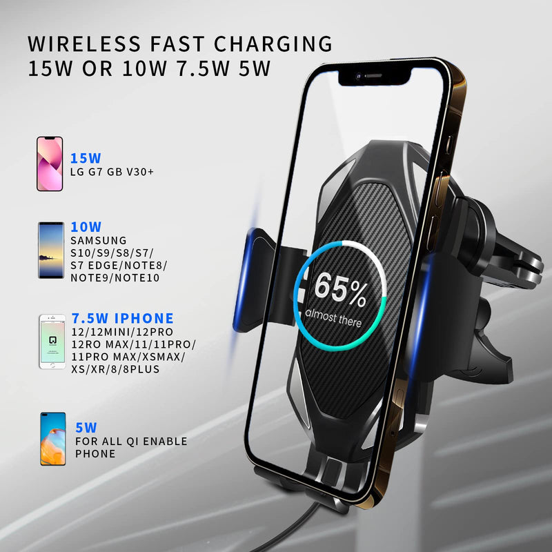 [Australia - AusPower] - JYFKZK Wireless Car Charger, Qi Auto-Clamping Air Vent Dashboard Car Phone Holder & QC3.0 Car Charger, 15W Charging for iPhone 13/12/11/11 Pro Max，Compatible for Galaxy S10/S10+/S9 