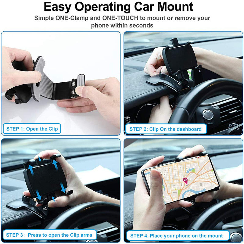 [Australia - AusPower] - Dashboard Car Phone Holder Mount 360 Degree Rotation, CLZWiiN Car Clip Mount Stand Suitable for 4 to 7 inch Smartphones, Universal Cell Phone Stand Compatible with iPhone, Samsung Glaxy and More 