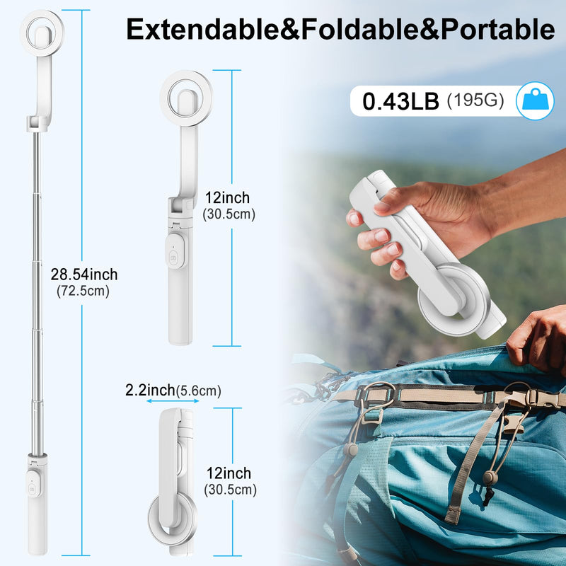 [Australia - AusPower] - FANTCOO Magnetic Selfie Stick, 44inch Extendable Cell Phone Tripod Stand with Remote for Vlogging, Portable Phone Tripod for iPhone 14 13 12 11 Series & All Smartphones (White) White 