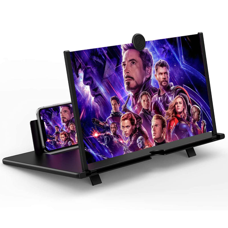 [Australia - AusPower] - 12" Screen Magnifier for Cell Phone -3D HD Magnifying Projector Screen Enlarger for Movies, Videos and Gaming – Foldable Phone Stand Holder with Screen Amplifier–Compatible with All Smartphones Black-12 inch 