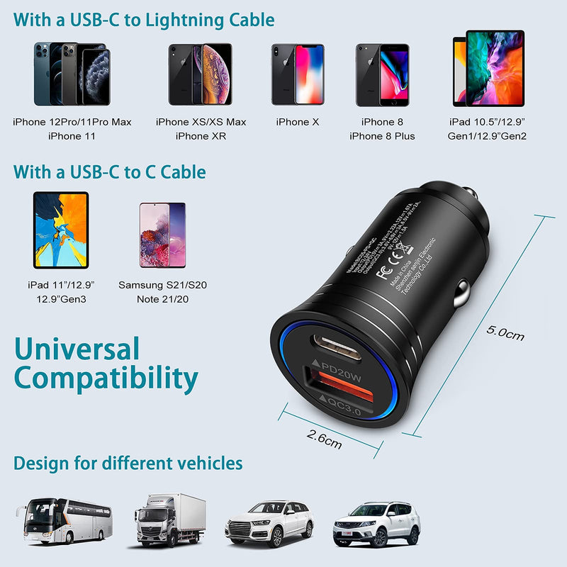 [Australia - AusPower] - Fast USB C Car Charger Compatible for iPhone 13 12 Pro Max 11 XS XR X 8 SE,Samsung Galaxy S21 S20 S10+ A32 A20 A51,Google Pixel 4a 5 3 2 XL,LG K51,Moto,38W PD 3.0+QC Cigarette Lighter C Car Plug 2Pack 