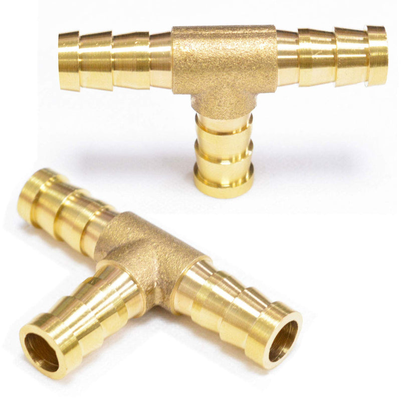 [Australia - AusPower] - Da by 2 pcs 3/8"(10mm) Brass Tee Barb Fittings for 3/8" ID Hose,6 pcs Stainless Steel Pipe Clamps,3 Way Union Intersection for Water/Fuel/Air(T) 3/8"(10mm) 