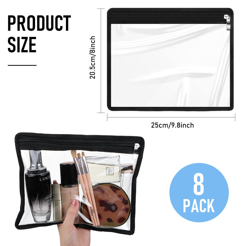 [Australia - AusPower] - 8 Pieces Clear Zipper Pouches PVC Waterproof Pouch Multi-purpose Zippered Pouches Zipper Envelopes Folder Storage Pouch Document File Organization Bags, Office Supplies (9.8 x 8 Inches, Black Edging) 9.8 x 8 Inches 