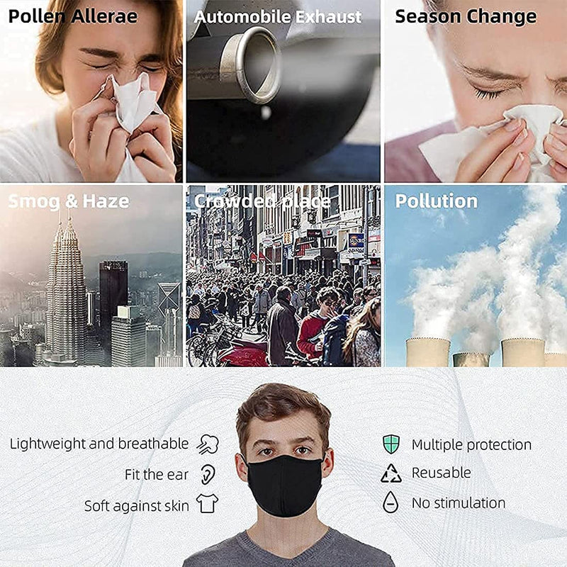 [Australia - AusPower] - YYTDAISHU 6 Pack Black Reusable Breathable Cloth Face Protection, Adjustable Washable Male and Women Fashion Face Protection Cover 6pcs 